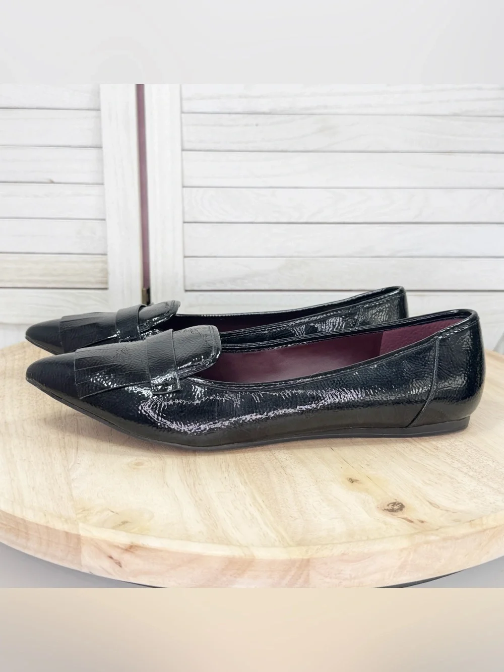 Franco Sarto Helsa Patent Leather Tassel Fringe Pointed Toe Loafers Black 11